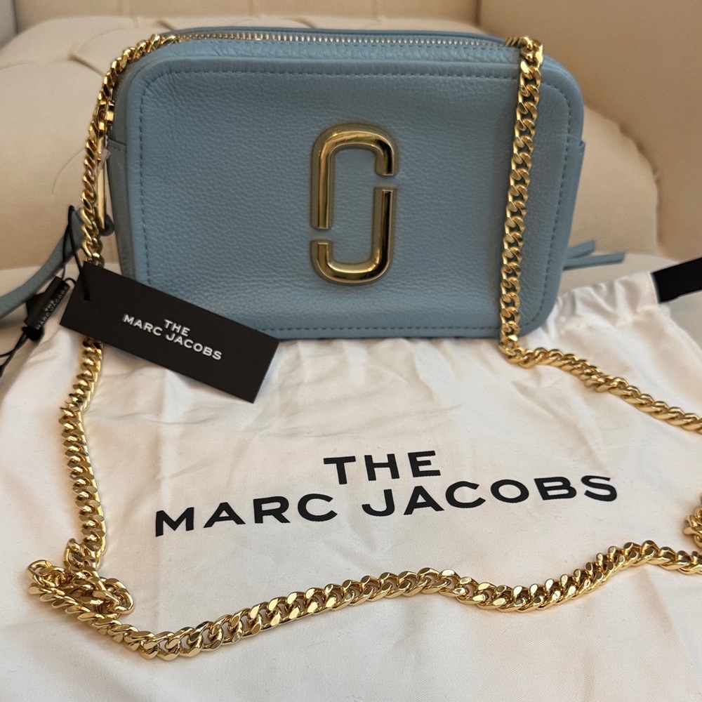 Marc Jacobs Stone Blue Crossbody Bag with Gold Chain - The Snapshot